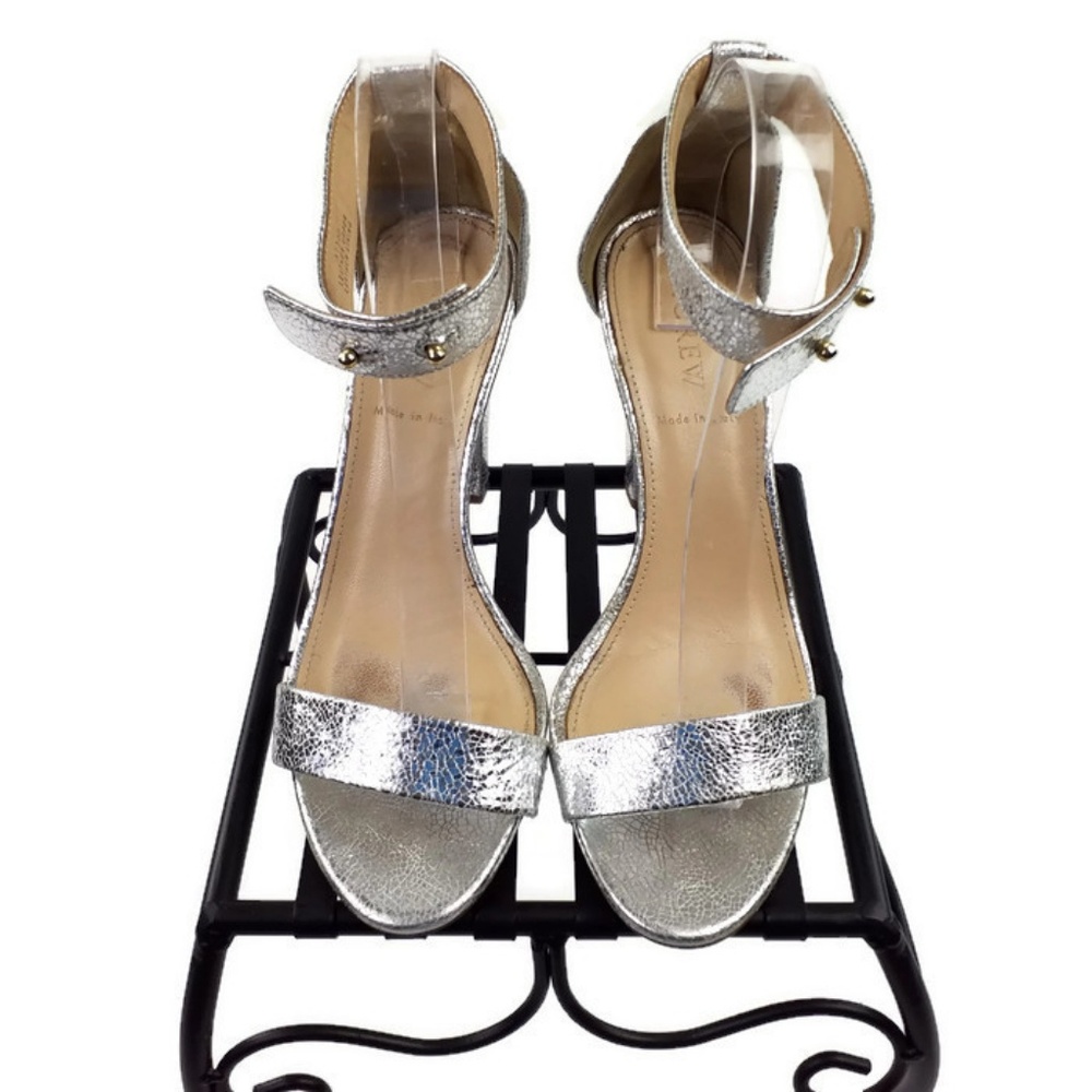 J Crew Lanie Silver Crackled Leather Heel Sandal 8
